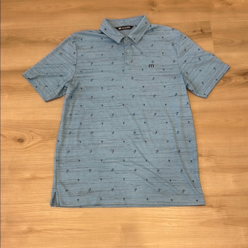 Travis Mathew Men's Medium Blue palm tree print Polo Shirt